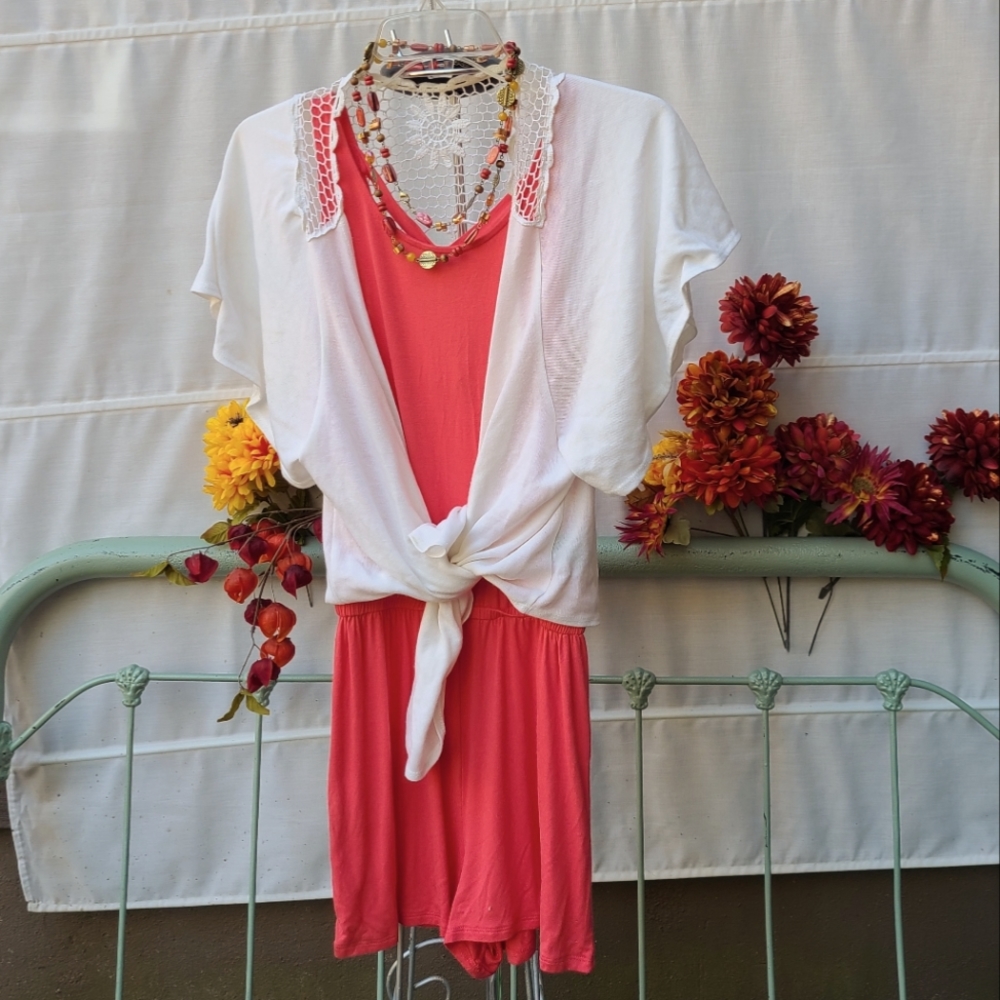Pink Rose's Coral Color Romper Size Small